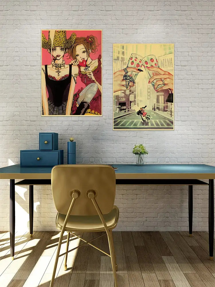 Retro nana manga poster yellow & red kraft paper bedroom wall art