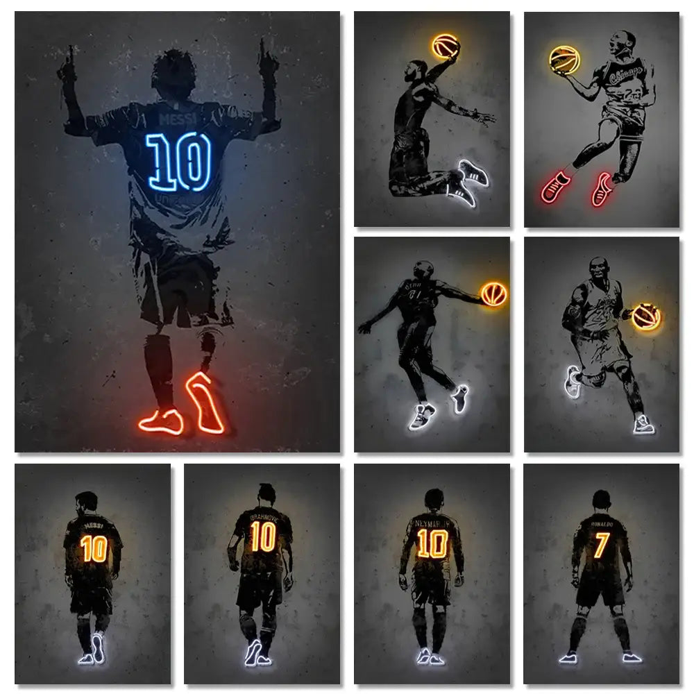 Modern blue & orange soccer sports stars wall art bedroom decor