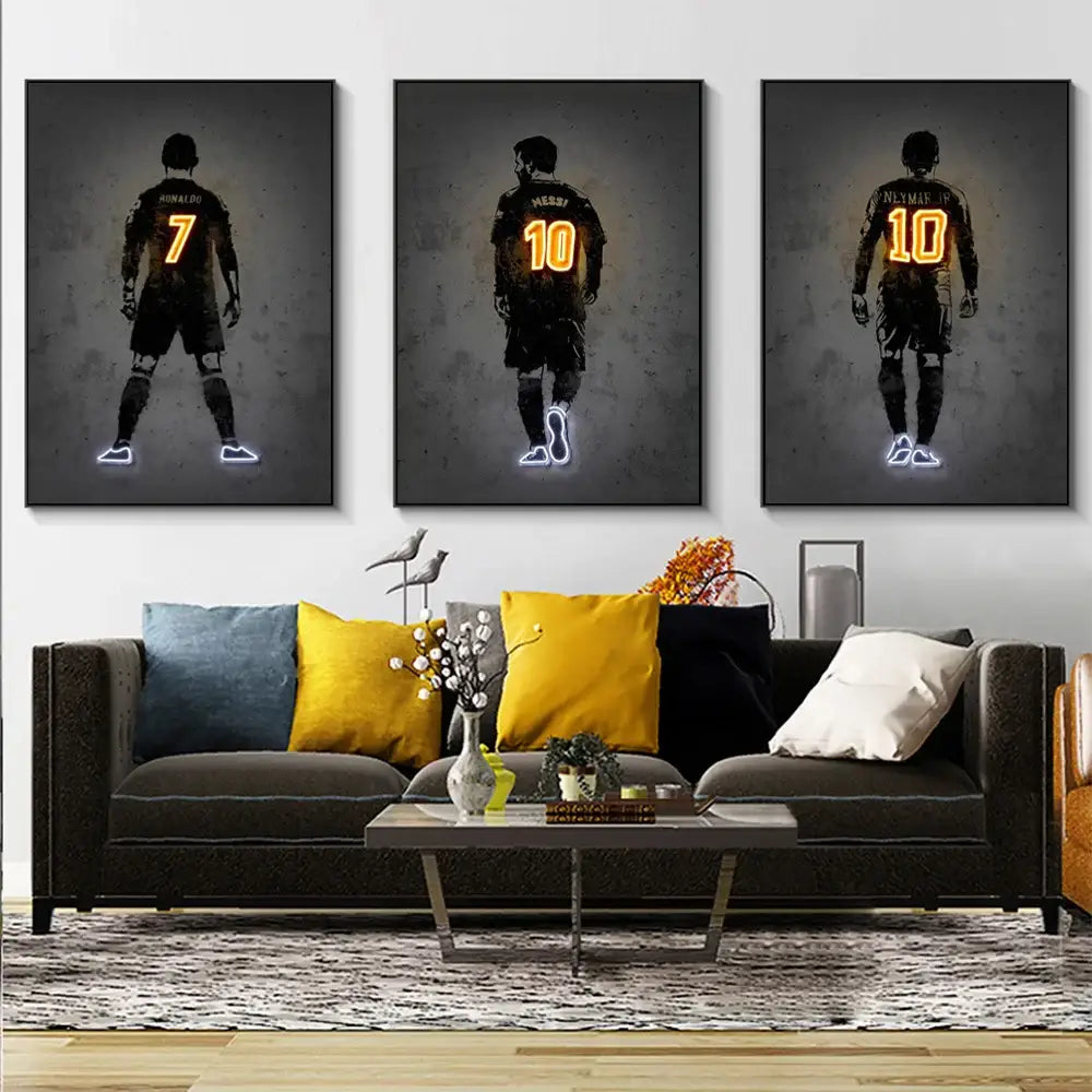 Modern blue & orange soccer sports stars wall art bedroom decor