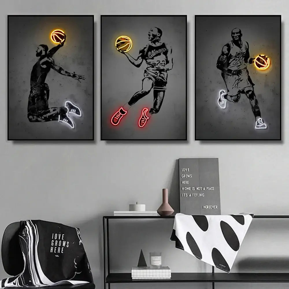 Modern blue & orange soccer sports stars wall art bedroom decor