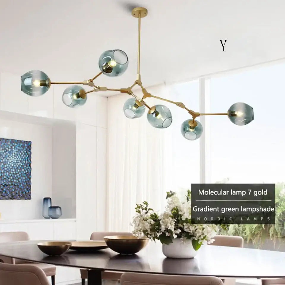 Amber glass globe nordic chandelier dining room hanging light