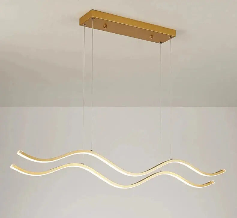 Modern wave led pendant lights for dining room metallic finish