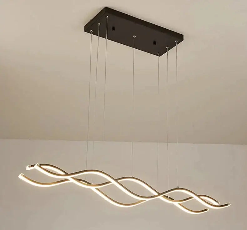 Modern wave led pendant lights for dining room metallic finish