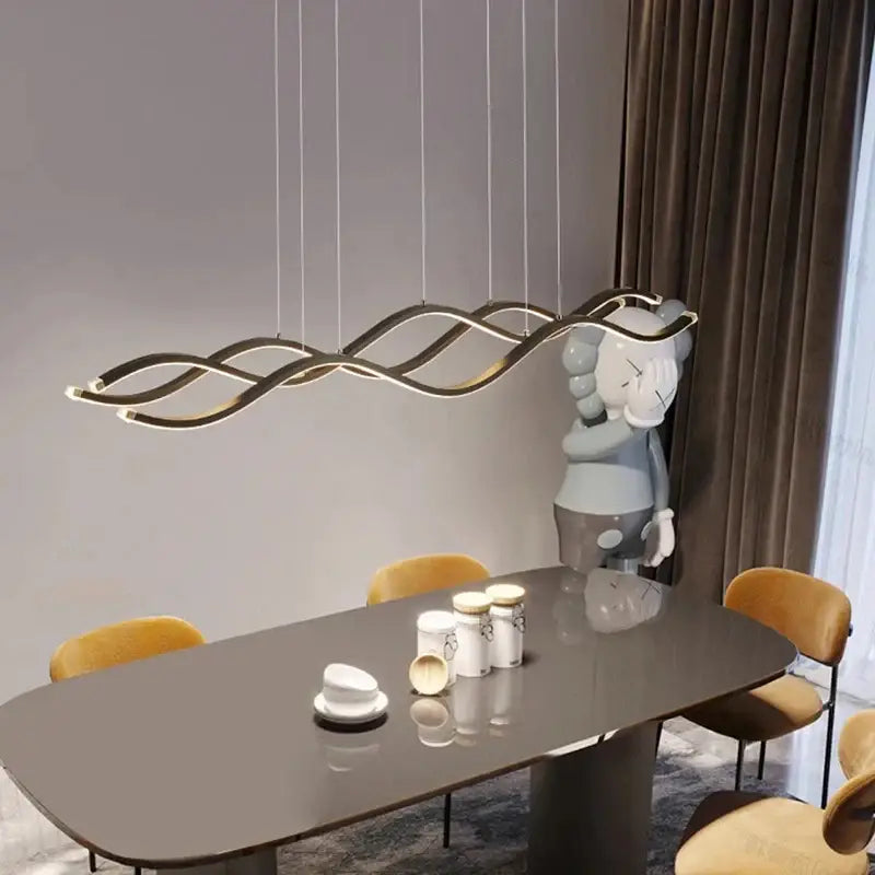Modern wave led pendant lights for dining room metallic finish