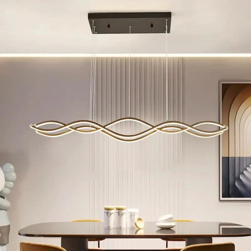 Modern wave led pendant lights for dining room metallic finish
