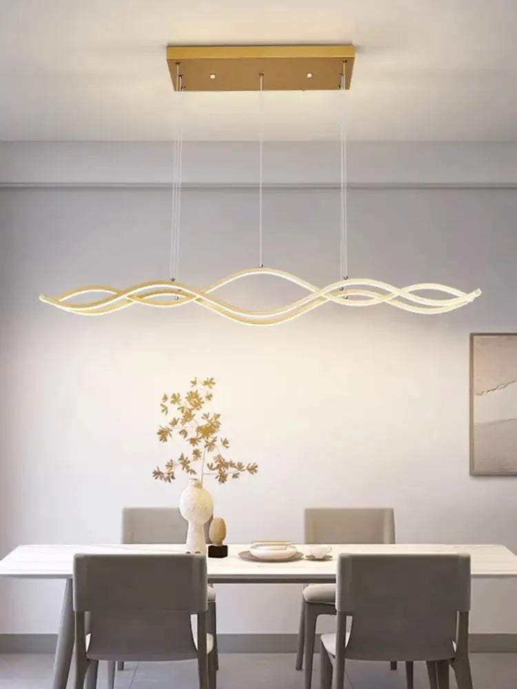 Modern gold led wave chandelier dining room nordic lighting