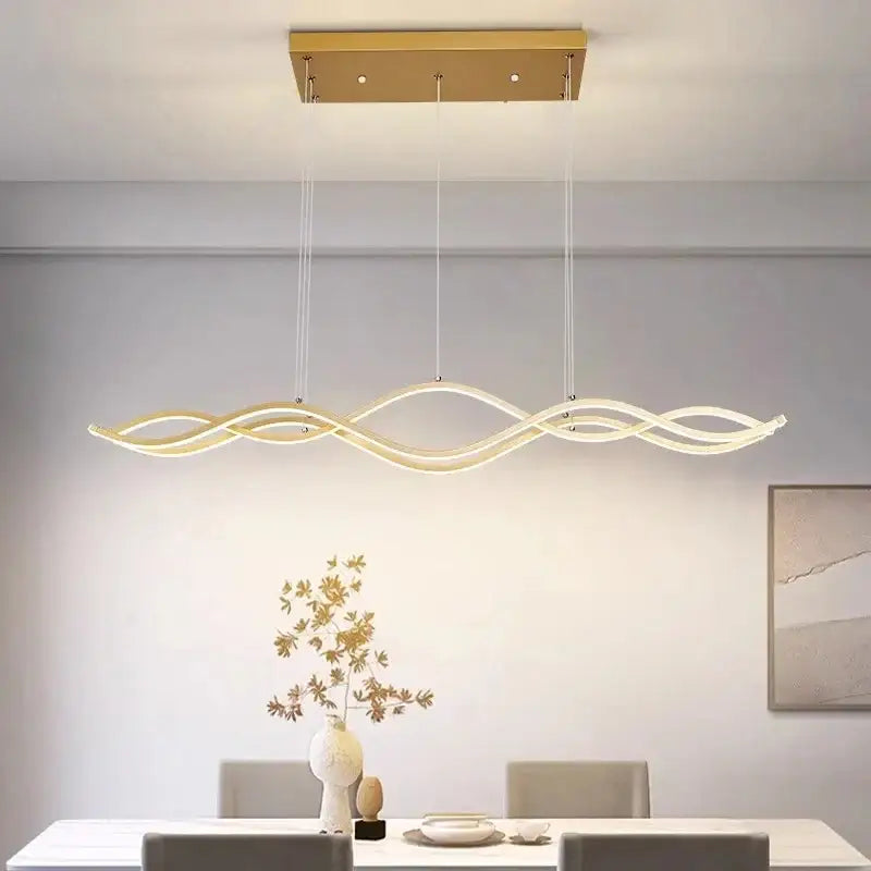 Modern gold led wave chandelier dining room nordic lighting