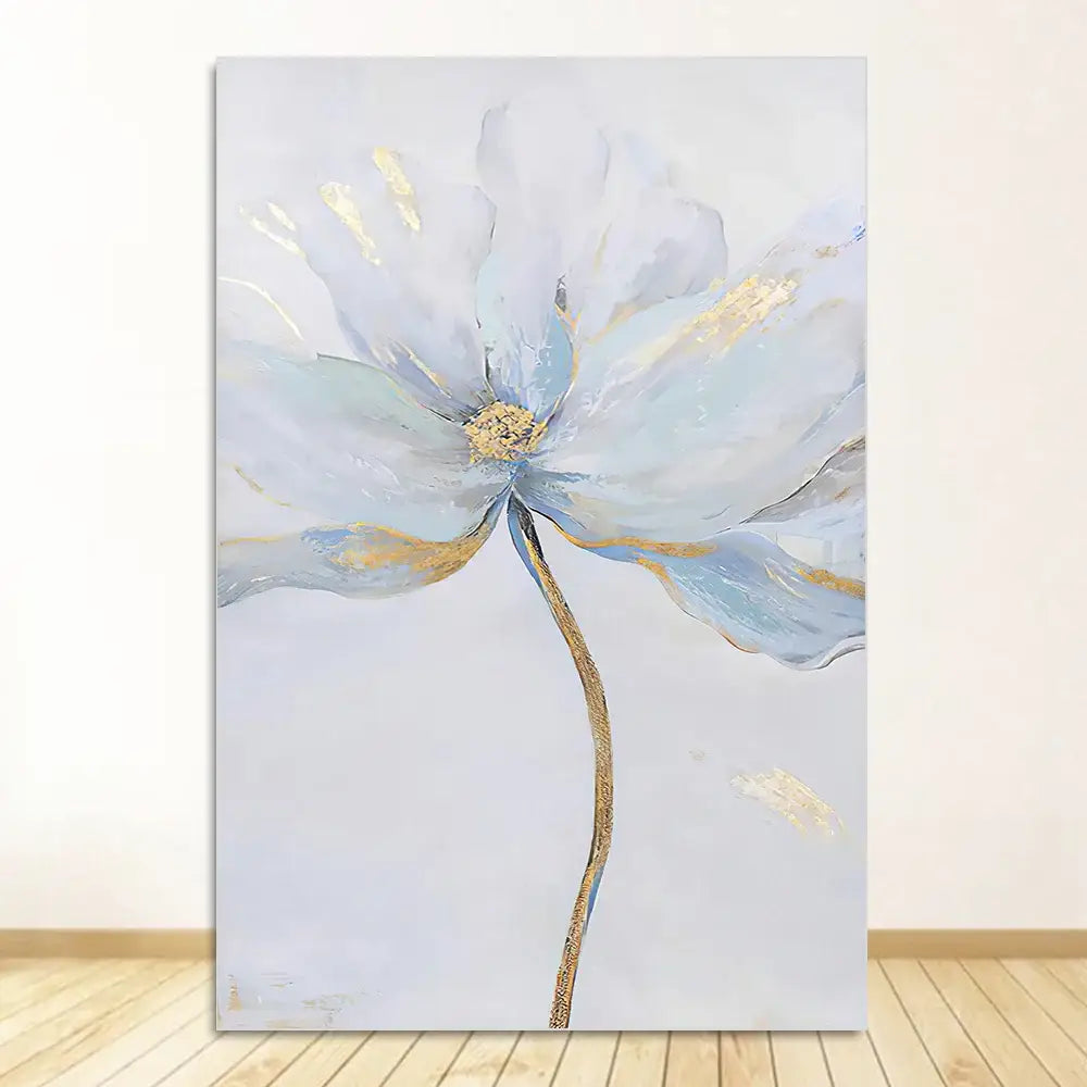 Blue & gold flower abstract framed canvas art set living room decor