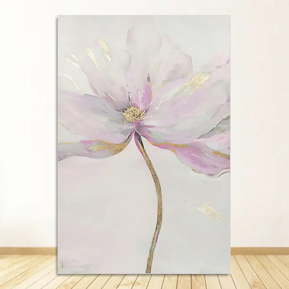 Blue & gold flower abstract framed canvas art set living room decor