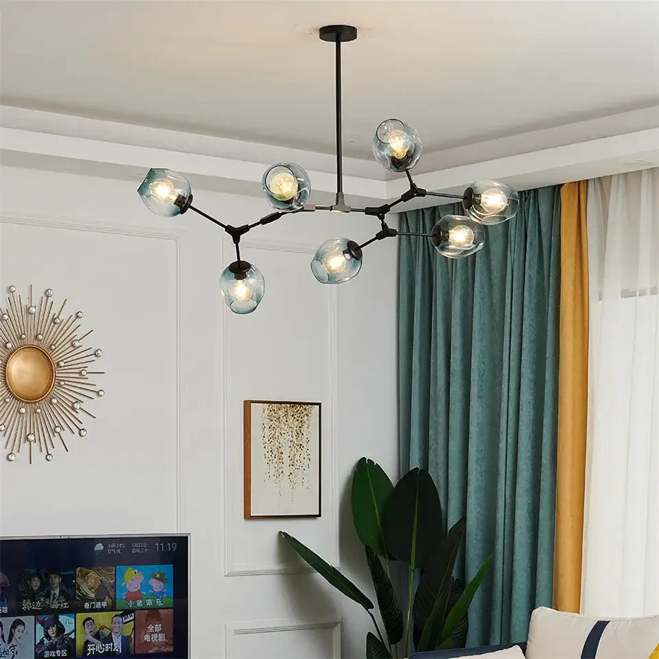 Nordic glass ball led chandelier black & gold dining room