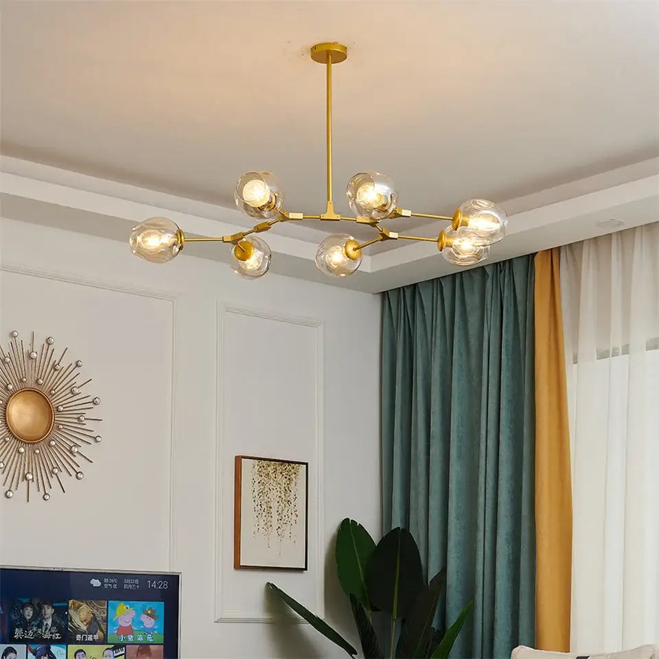 Nordic glass ball led chandelier black & gold dining room light