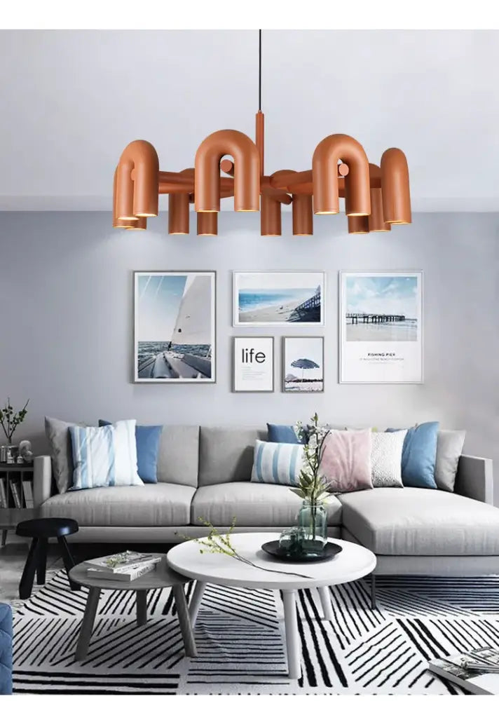 Modern red led ceiling chandelier for living room with u shaped lights