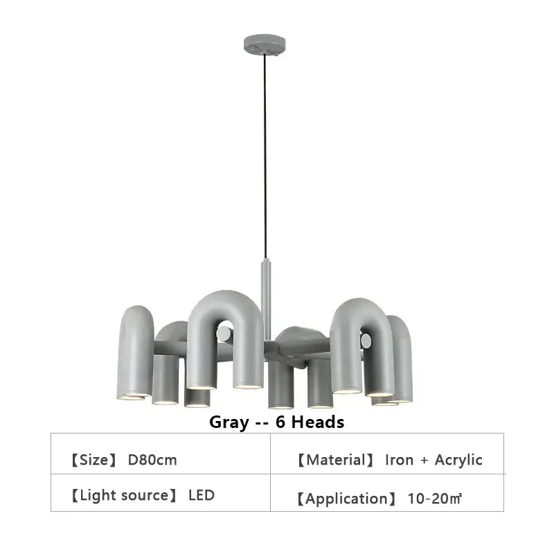 Modern gray 4 light led ceiling chandelier living room pendant