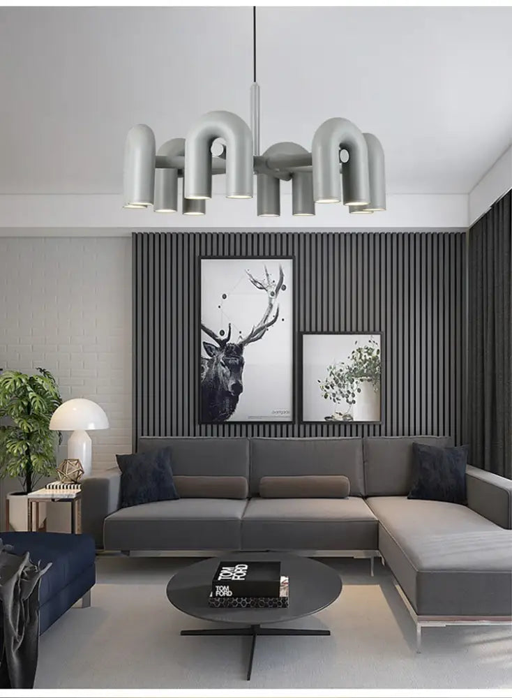 Modern red led ceiling chandelier for living room with u shaped lights
