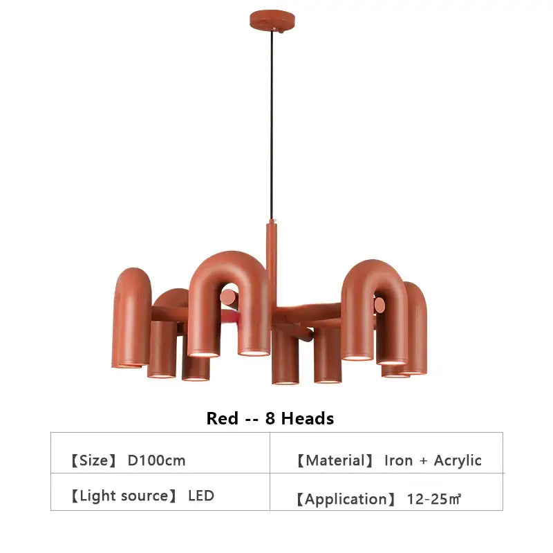 Modern red led ceiling chandelier for living room with u shaped lights