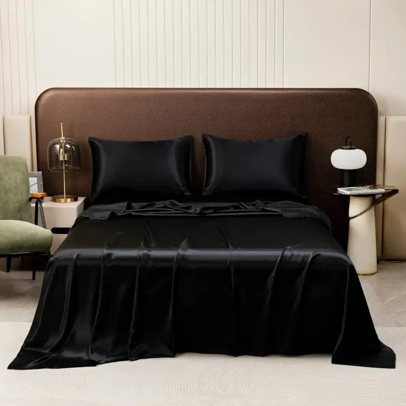 Opulent cream satin bedding set with fitted sheet for bedroom