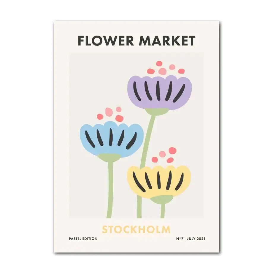 Pastel blue abstract flower wall art for living room
