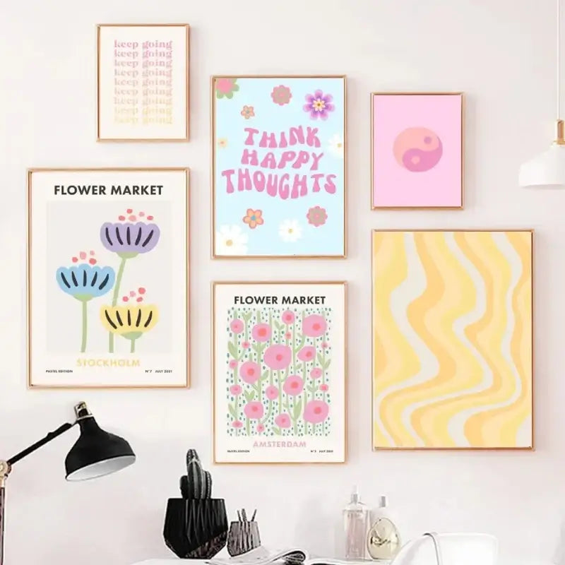 Pastel blue abstract flower wall art for living room