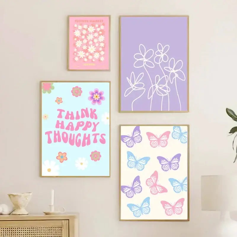 Pastel pink gradient heart wall art poster bedroom canvas print
