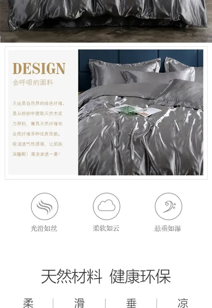 Glossy lavender satin bed sheet set with duvet cover – bedroom