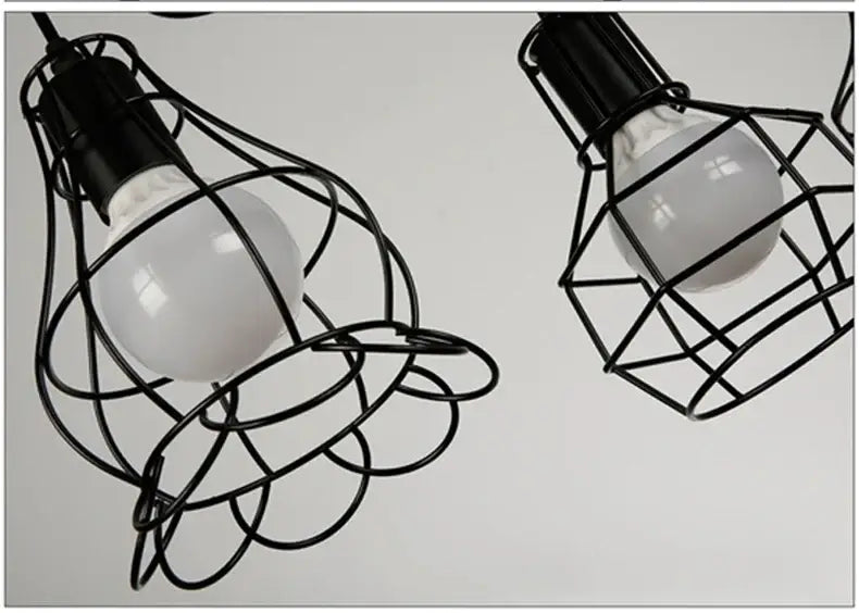 Retro iron art black cage pendant light dining room amber bulb