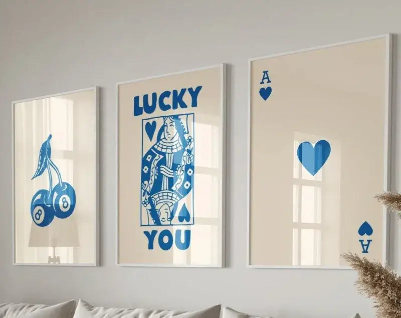 Retro queen of hearts wall art posters set living room decor