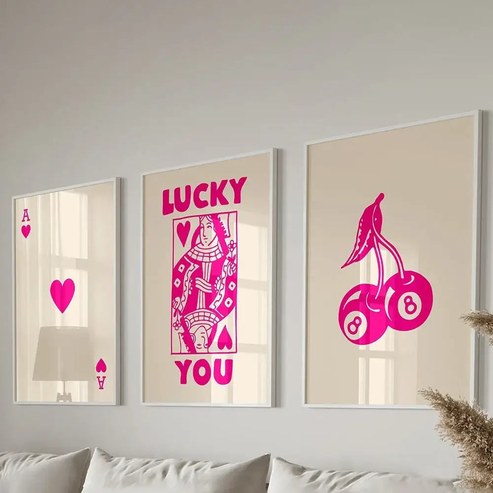 Retro red & white queen of hearts wall art posters living room decor