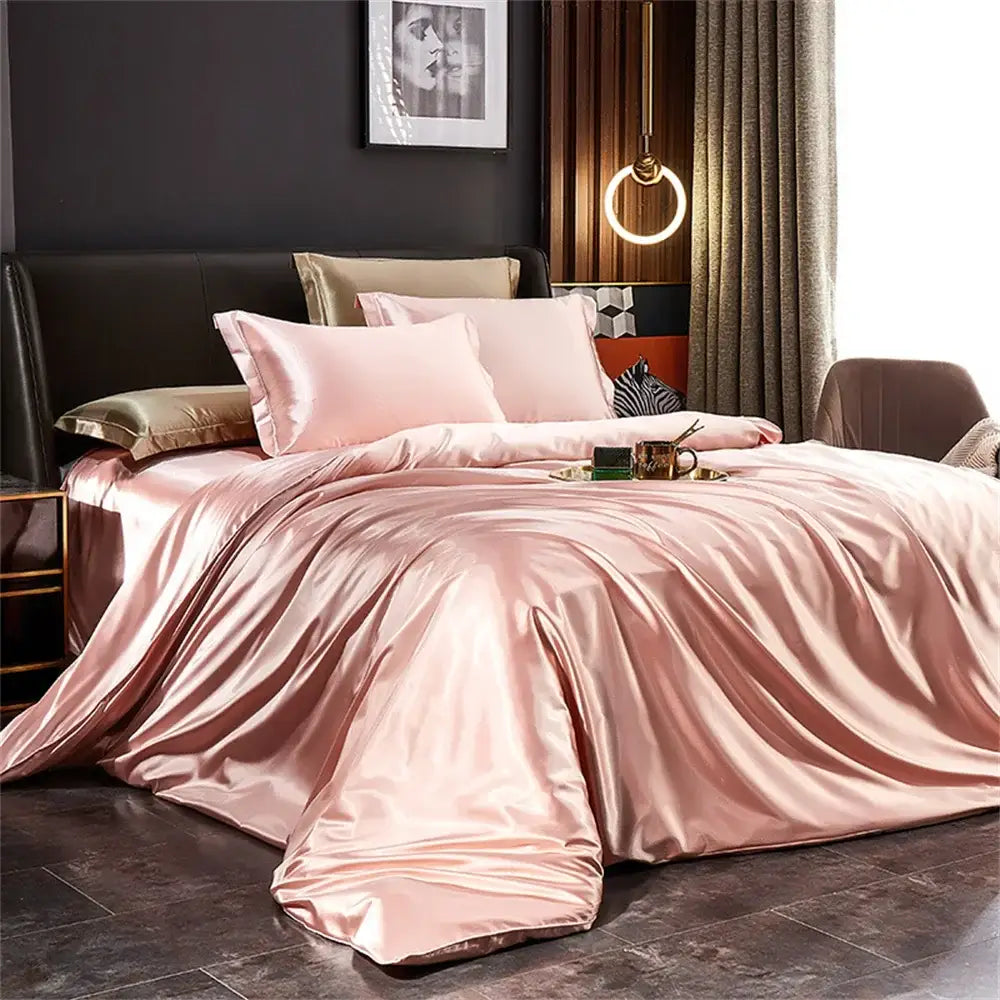 Luxury teal satin sheets and 3 pcs duvet cover bedroom bedding set