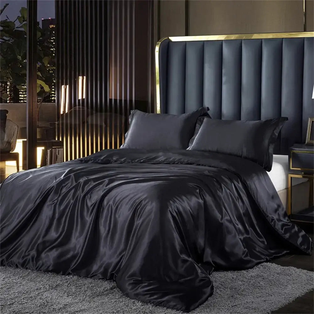 Luxury burgundy satin 4 pcs duvet bedding set bedroom sheets