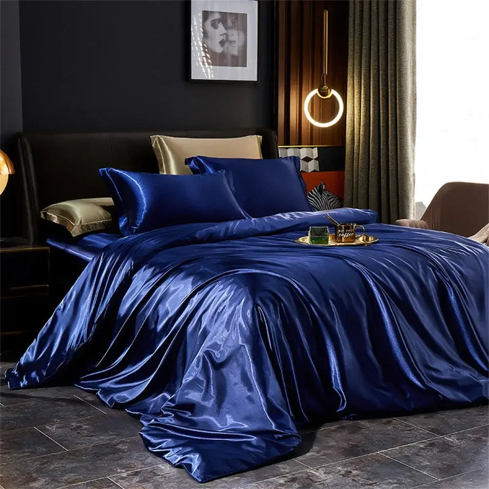 Luxury burgundy satin 4 pcs duvet bedding set bedroom sheets