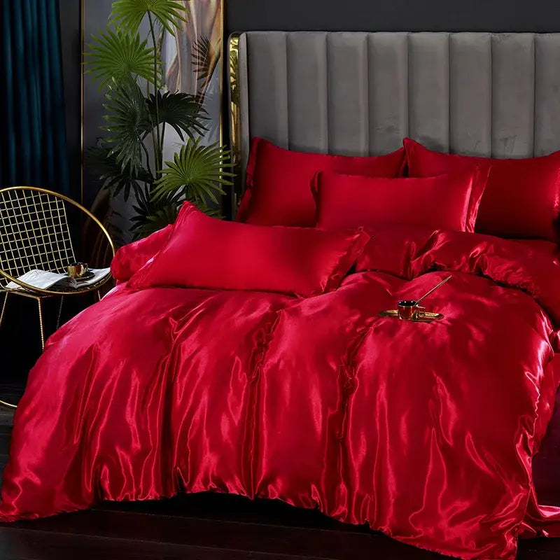 Luxury emerald green satin duvet cover bedroom bedding set