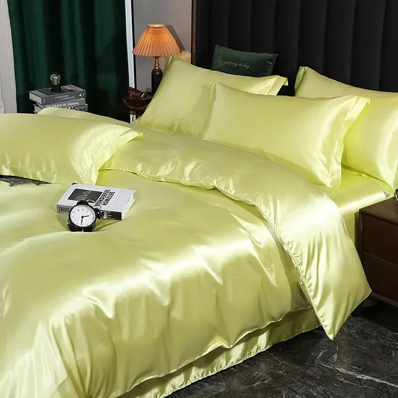 Luxury purple satin duvet cover and bed sheet set bedroom bedding