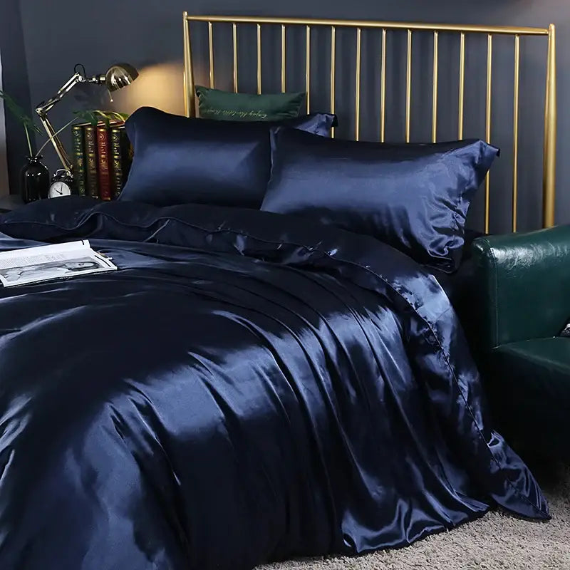 Luxury purple satin duvet cover and bed sheet set bedroom bedding