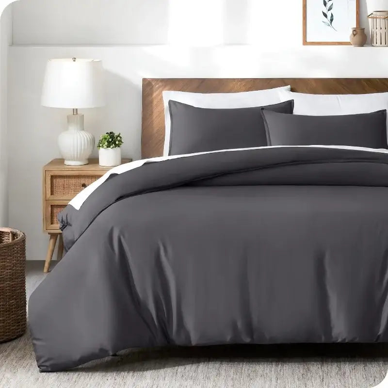 Blue satin silky cooling duvet cover set bedroom bedding