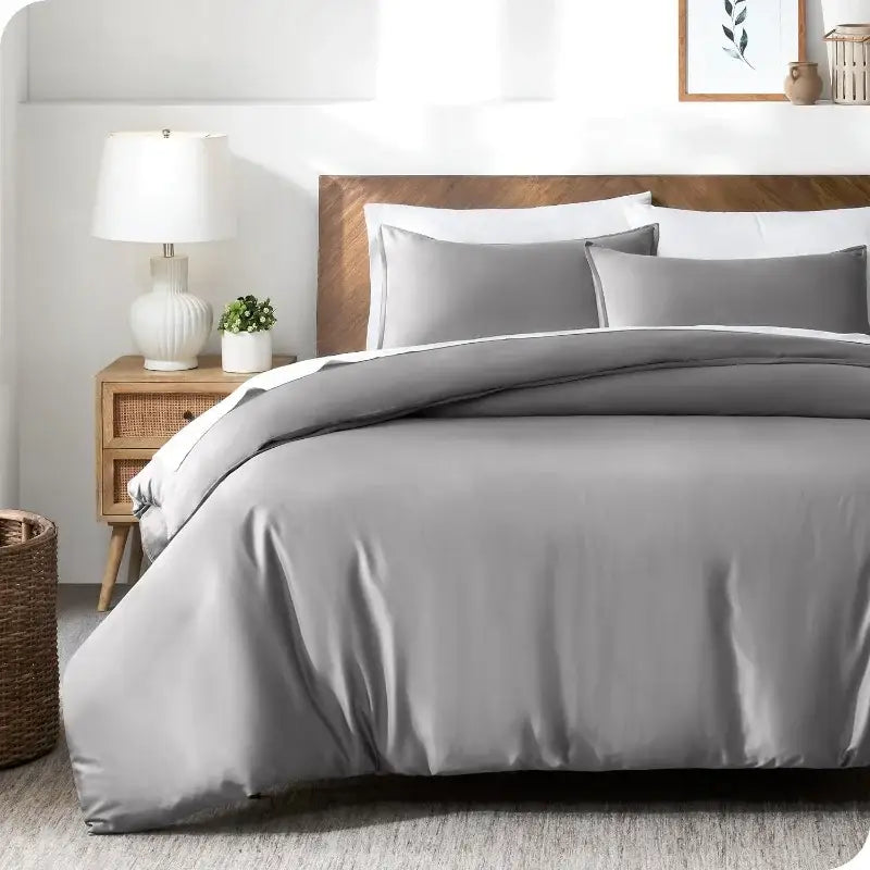 Blue satin silky cooling duvet cover set bedroom bedding