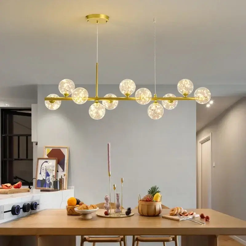 Sleek black metal glass ball chandelier for dining room