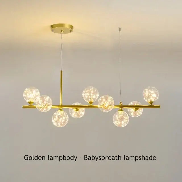 Sleek black metal glass ball chandelier for dining room