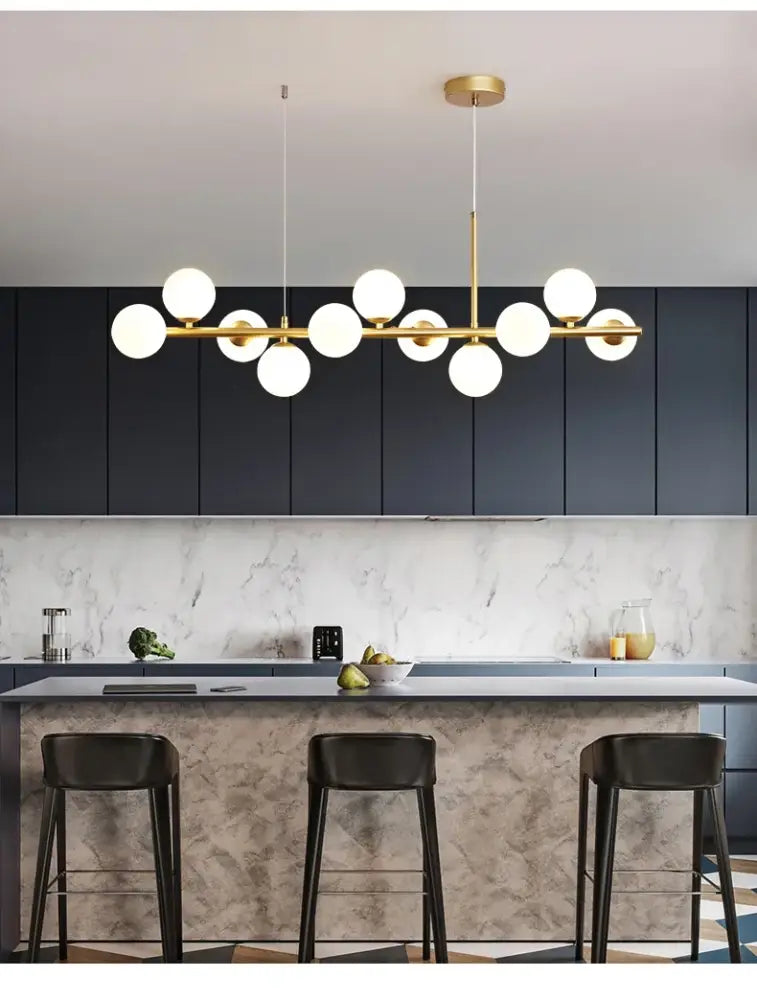 Sleek black metal glass ball chandelier for dining room