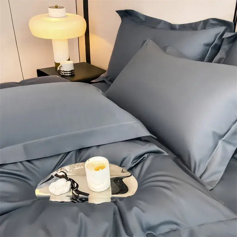 Silver gray satin 1000tc duvet cover set bedroom bedding