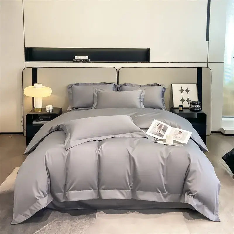 Silver gray satin 1000tc duvet cover set bedroom bedding