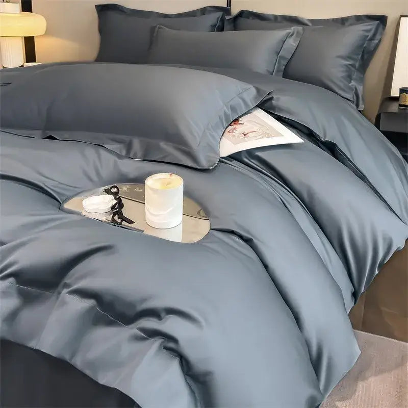 Silver gray satin 1000tc duvet cover set bedroom bedding