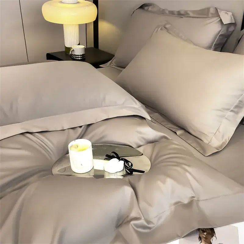 Silver gray satin 1000tc duvet cover set bedroom bedding