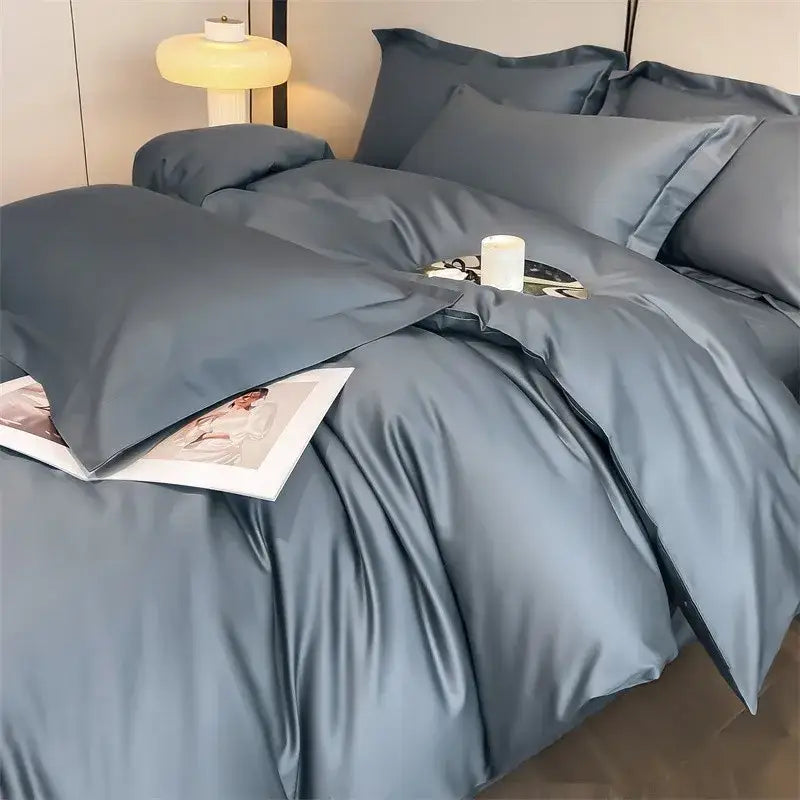 Silver gray satin 1000tc duvet cover set bedroom bedding