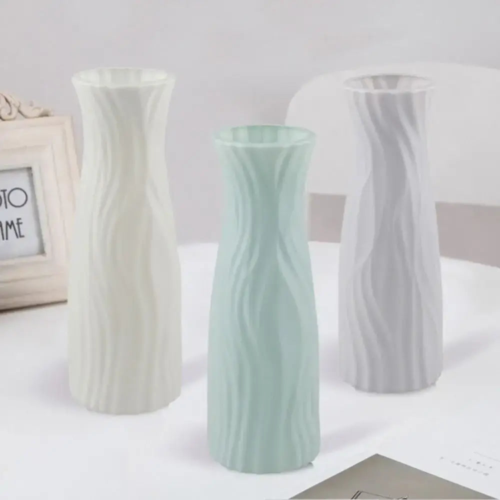 Modern pastel wavy plastic flower vase trio living room decor