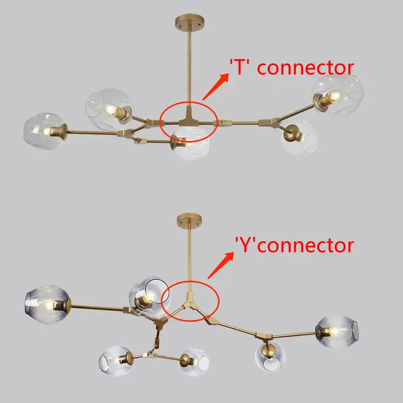 Stylish nordic amber glass chandelier for living room and dining