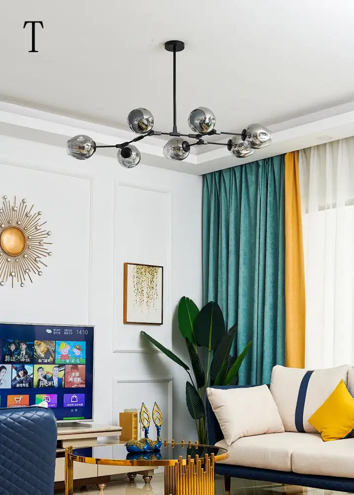Stylish nordic amber glass chandelier for living room and dining