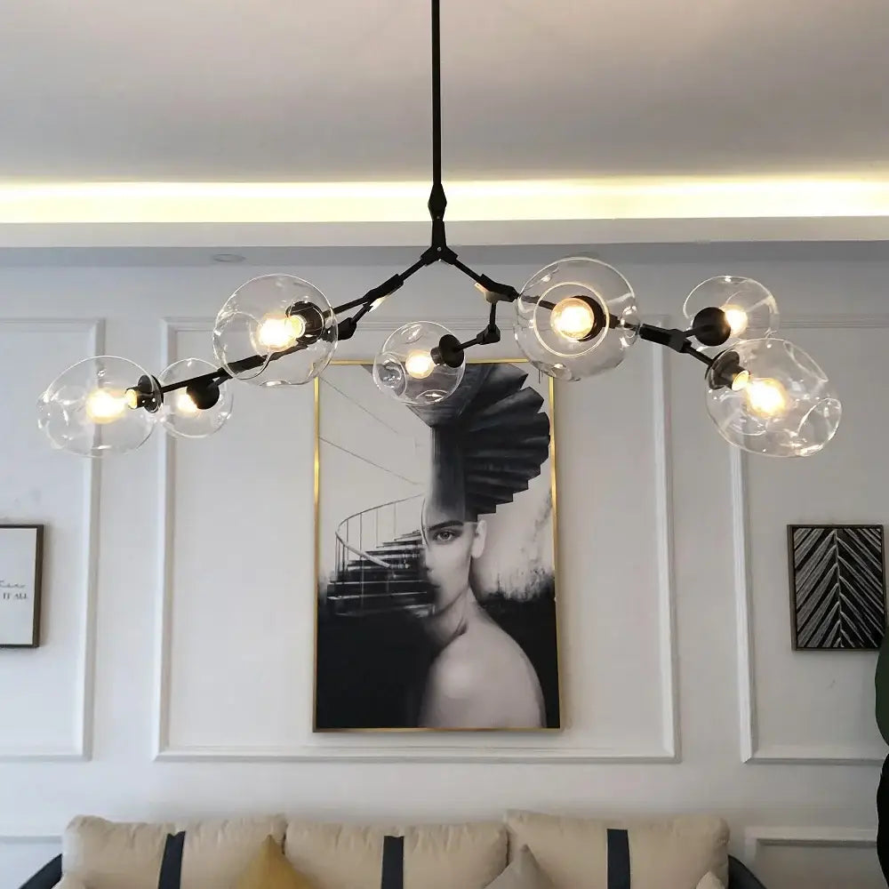 Stylish nordic amber glass chandelier for living room and dining