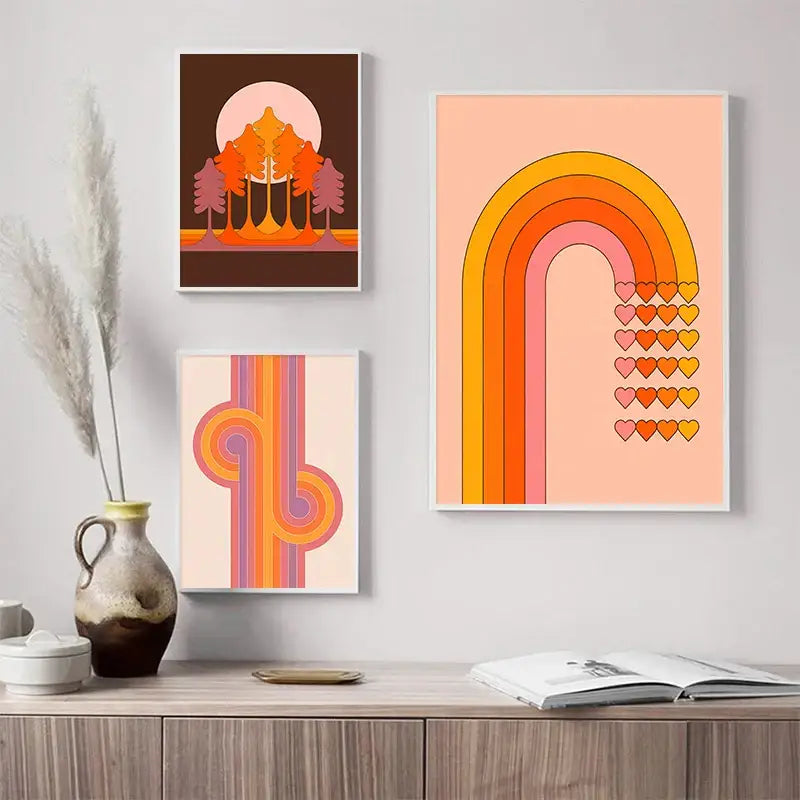 Retro sunset stripes art prints living room wall decor