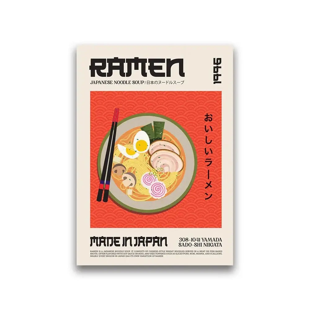 Modern red & cream ramen wall art tasty world cuisine kitchen decor