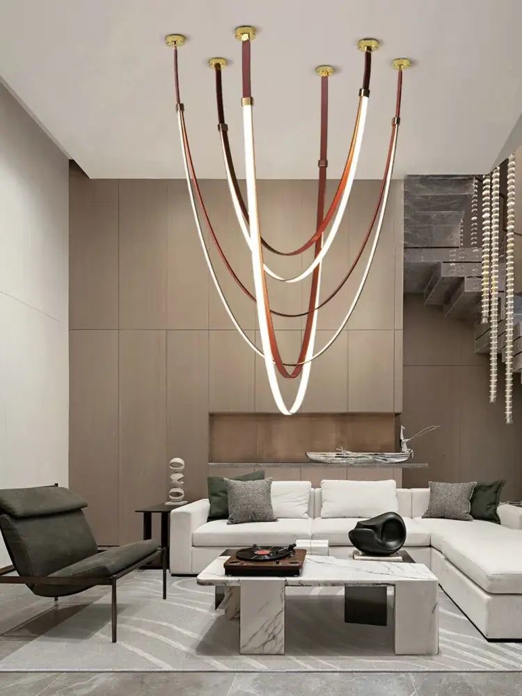 Minimalist silver flexible leather belt wall lamp bedroom light